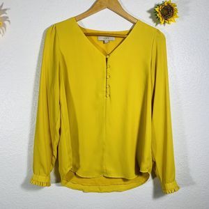 LOFT Yellow Quarter Button Ruffle Sleeve Cuff Blouse Size XS Women’s